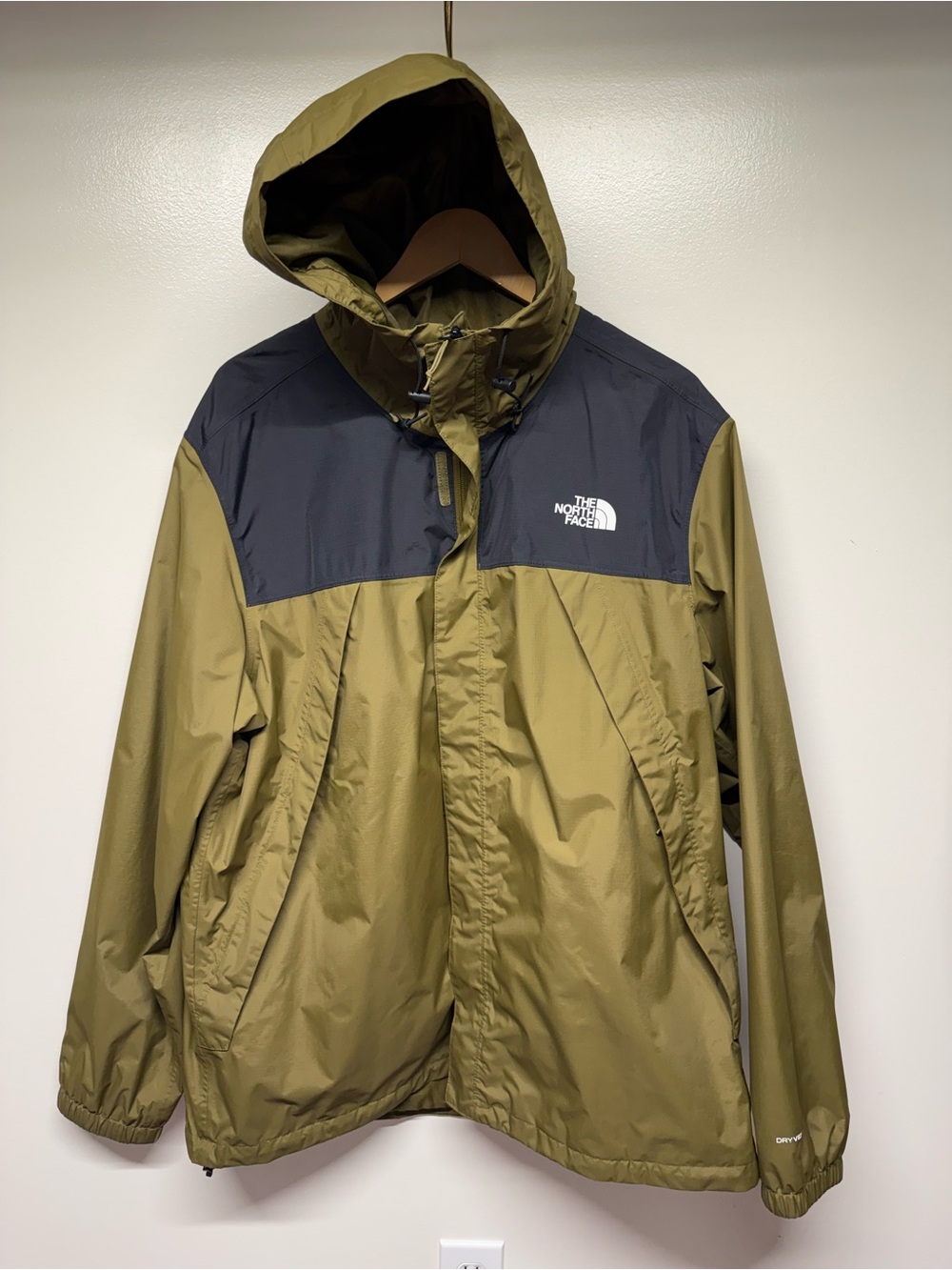 The North Face Olive Green & Black Waterproof Hooded Rain Jacket
